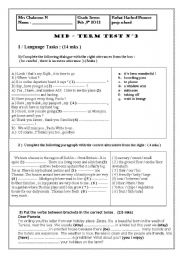 English Worksheet: Mid term test n2  grade 7 ( Tunisian students )
