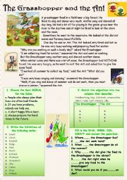 English Worksheet: Reading-comprehension with moral. THE GRASSHOPPER AND THE ANT.