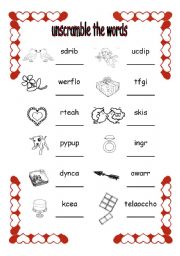 English Worksheet: unscramble the words