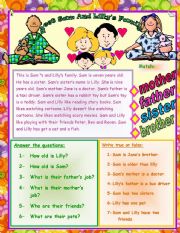English Worksheet: meet sams and lillys family