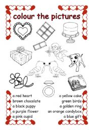 English Worksheet: colour valentines vocabulary