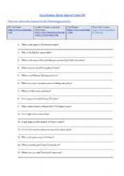 English Worksheet: Cultural quiz about UK