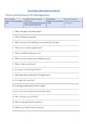 English worksheet: Cultural quiz about UK