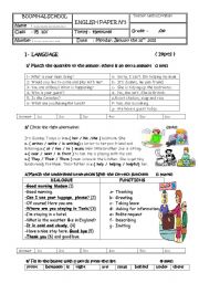 English Worksheet: test 3 grade 7 tunisian programme language only