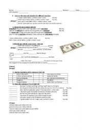 English Worksheet: I Need a Dollar