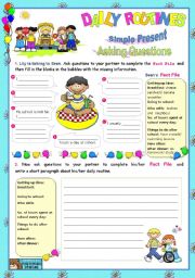 English Worksheet: Daily routines: Simple present  -  Speaking  +  Writing (2)