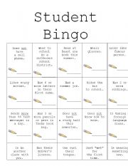 English Worksheet: Student Bingo