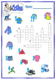 English Worksheet: crossword clothes