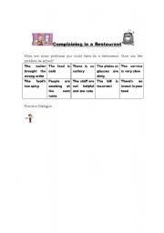 English worksheet: complaining in a restaurant