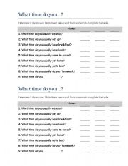 English Worksheet: what time do you...? - Daily Routines