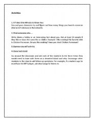 English Worksheet: ice break activities 