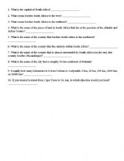 English worksheet: South Africa Map Quiz