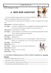 Test (7th Grade) A Nice Shop Assistant