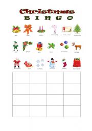 English Worksheet: Christmas bingo game