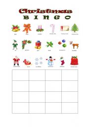 English worksheet: Christmas bingo game