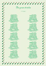 English Worksheet: Ten green bottles