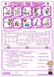 English Worksheet: Listening for Primary 1/3 (audio websites are in description)