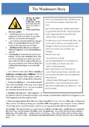 English Worksheet: The Washroom Story  reading & storytelling worksheet  :)