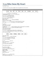 English Worksheet: Song Who Owns My Heart - Miley Cyrus