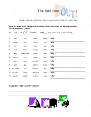 English Worksheet: Odd  One Out