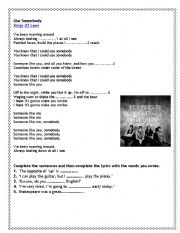 English Worksheet: Song: Use somebody by Kings of Leon