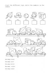 English Worksheet: count the different toys