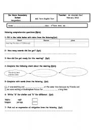 English Worksheet: Mid-term Test 4th form Arts(Feb 2012)
