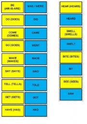 two sided flashcards of rregular verbs 