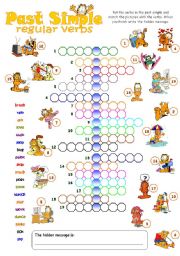 English Worksheet: past simple crossword with Garfield (Regular verbs)