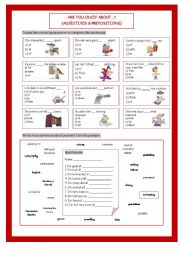 English Worksheet: Are You Crazy About...? (Adjectives & Prepositions)
