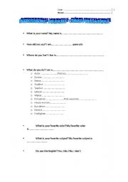 English Worksheet: introducing yourself