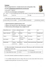 English Worksheet: worksheet about reading habits