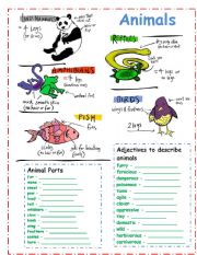 English Worksheet: DESCRIBING ANIMALS!!