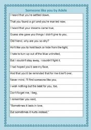 English Worksheet: Someone like you by Adele