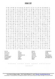 English Worksheet: Fruit Word Search