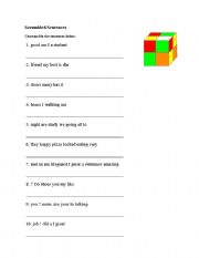 English worksheet: Scrambled sentences