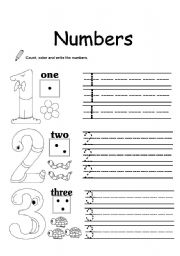 English Worksheet: numbers: 1-3