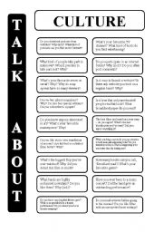 English Worksheet: Culture - 18 conversation cards - upper-intermediate level (editable)