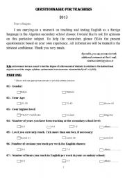 English worksheet: Questionnaire