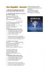 English Worksheet: One Republic Secrets Lyrics worksheet