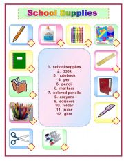 English Worksheet: School Supplies Matching