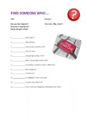 English worksheet: Find someone who ... (simple present questions activity)