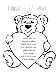 English Worksheet: valentines song and colouring page