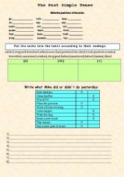 English worksheet: the past simple tense