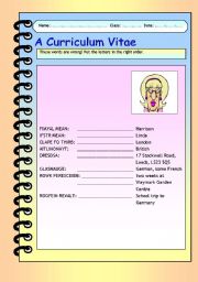 English Worksheet: A Curriculum Vitae