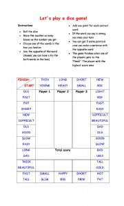 English Worksheet: Lets play a dice game