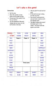 English worksheet: Lets play a dice game