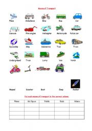 English Worksheet: means of transport