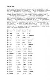 English Worksheet: cloze test