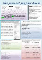 English Worksheet: present perfect tense